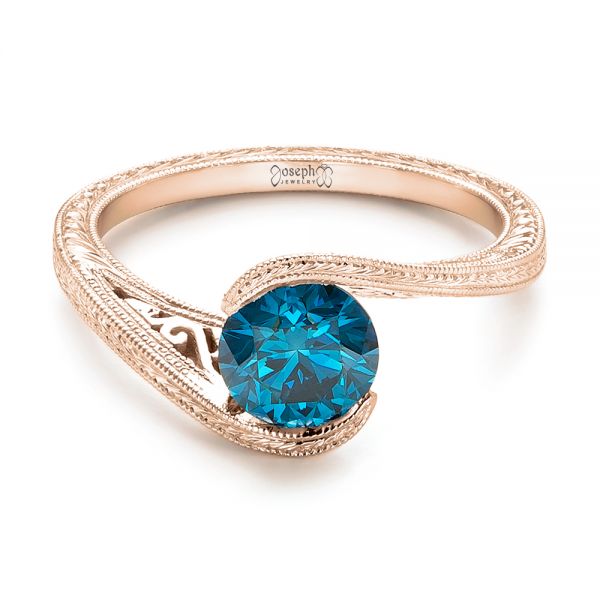 14k Rose Gold 14k Rose Gold Custom Solitaire Blue Diamond Engagement Ring - Flat View -  102752