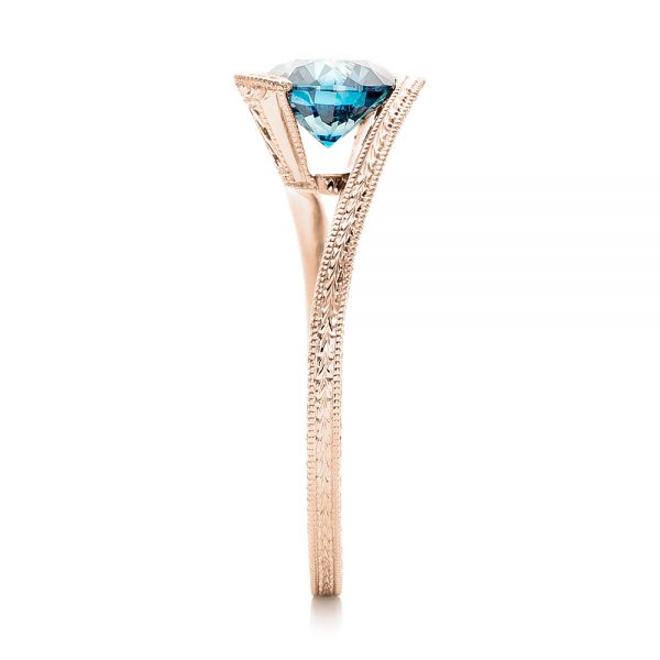 18k Rose Gold 18k Rose Gold Custom Solitaire Blue Diamond Engagement Ring - Side View -  102752