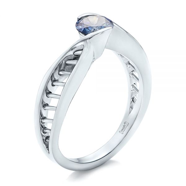 18k White Gold Custom Solitaire Blue Diamond Engagement Ring - Three-Quarter View -  102229