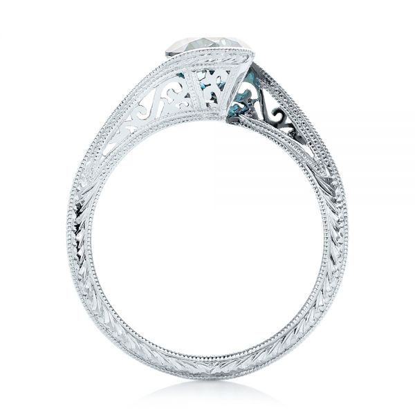 14k White Gold Custom Solitaire Blue Diamond Engagement Ring - Front View - 102752