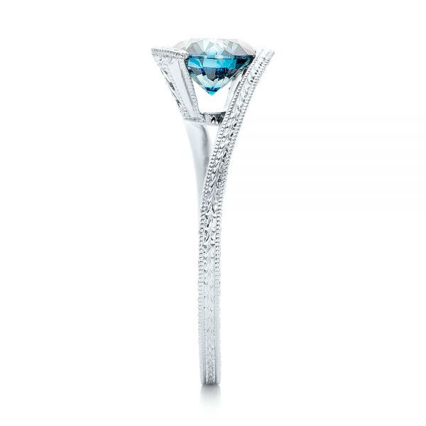 18k White Gold 18k White Gold Custom Solitaire Blue Diamond Engagement Ring - Side View -  102752