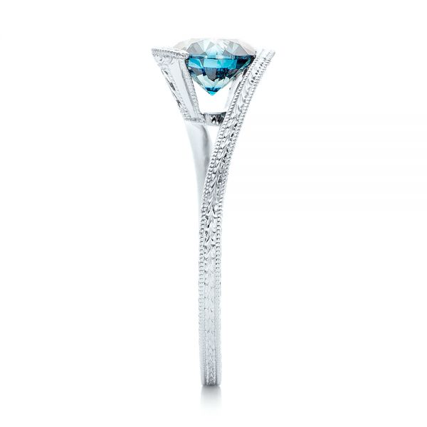14k White Gold Custom Solitaire Blue Diamond Engagement Ring - Side View - 102752