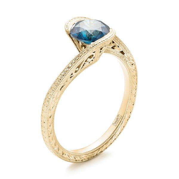 14k Yellow Gold 14k Yellow Gold Custom Solitaire Blue Diamond Engagement Ring - Three-Quarter View -  102752