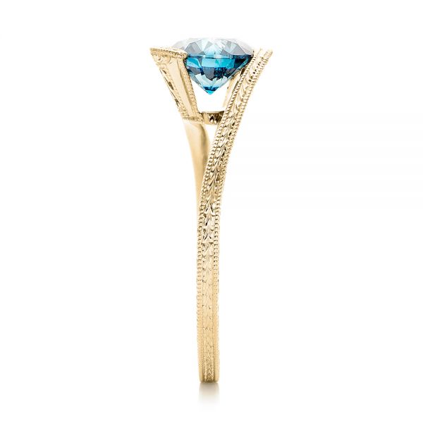 18k Yellow Gold 18k Yellow Gold Custom Solitaire Blue Diamond Engagement Ring - Side View -  102752
