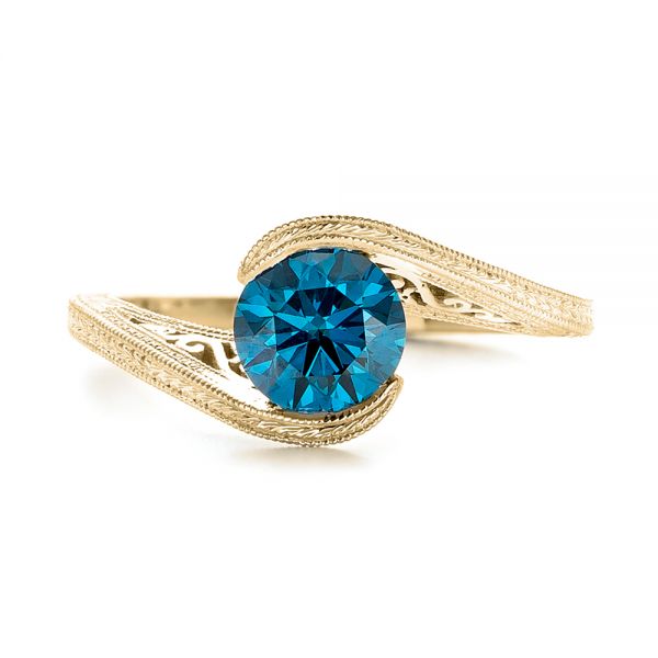 18k Yellow Gold 18k Yellow Gold Custom Solitaire Blue Diamond Engagement Ring - Top View -  102752