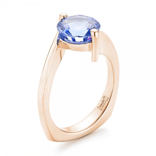 14k Rose Gold 14k Rose Gold Custom Solitaire Blue Sapphire Engagement Ring - Three-Quarter View -  102973
