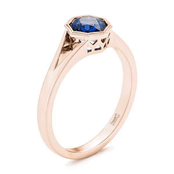 14k Rose Gold 14k Rose Gold Custom Solitaire Blue Sapphire Engagement Ring - Three-Quarter View -  103126