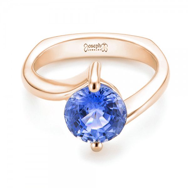 14k Rose Gold 14k Rose Gold Custom Solitaire Blue Sapphire Engagement Ring - Flat View -  102973