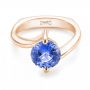 18k Rose Gold 18k Rose Gold Custom Solitaire Blue Sapphire Engagement Ring - Flat View -  102973 - Thumbnail