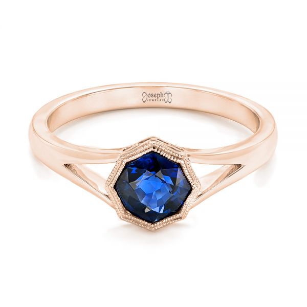 14k Rose Gold 14k Rose Gold Custom Solitaire Blue Sapphire Engagement Ring - Flat View - 103126