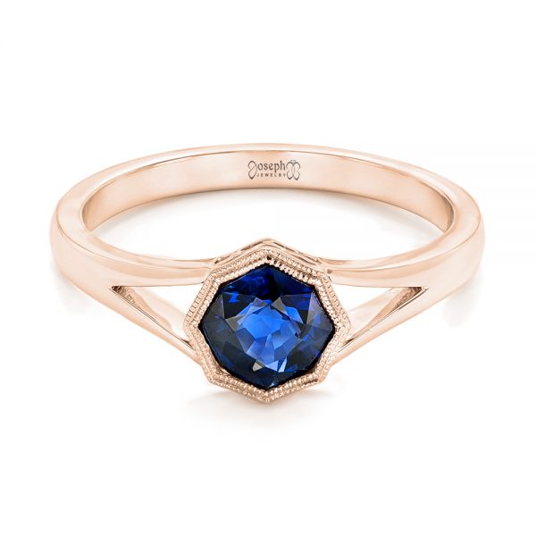 14k Rose Gold 14k Rose Gold Custom Solitaire Blue Sapphire Engagement Ring - Flat View -  103126