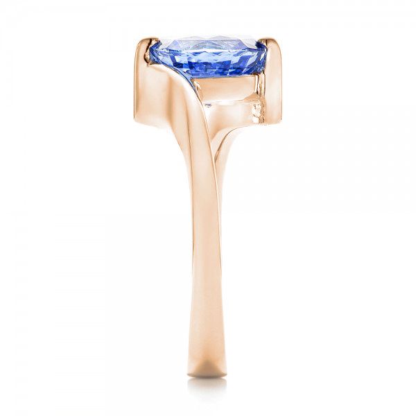 18k Rose Gold 18k Rose Gold Custom Solitaire Blue Sapphire Engagement Ring - Side View -  102973