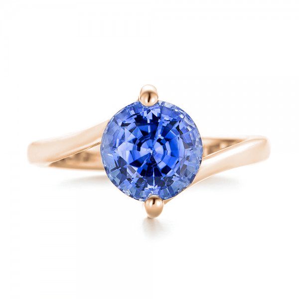 14k Rose Gold 14k Rose Gold Custom Solitaire Blue Sapphire Engagement Ring - Top View -  102973