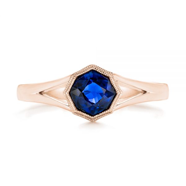 14k Rose Gold 14k Rose Gold Custom Solitaire Blue Sapphire Engagement Ring - Top View - 103126