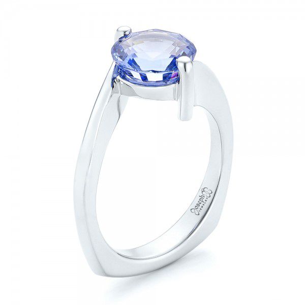 18k White Gold 18k White Gold Custom Solitaire Blue Sapphire Engagement Ring - Three-Quarter View -  102973