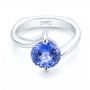 14k White Gold Custom Solitaire Blue Sapphire Engagement Ring - Flat View -  102973 - Thumbnail
