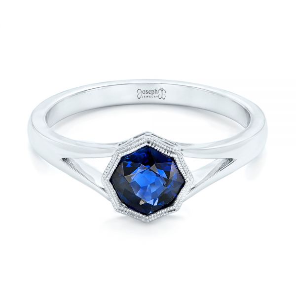  Platinum Platinum Custom Solitaire Blue Sapphire Engagement Ring - Flat View -  103126