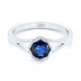 14k White Gold Custom Solitaire Blue Sapphire Engagement Ring - Flat View -  103126 - Thumbnail