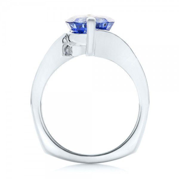 14k White Gold Custom Solitaire Blue Sapphire Engagement Ring - Front View - 102973