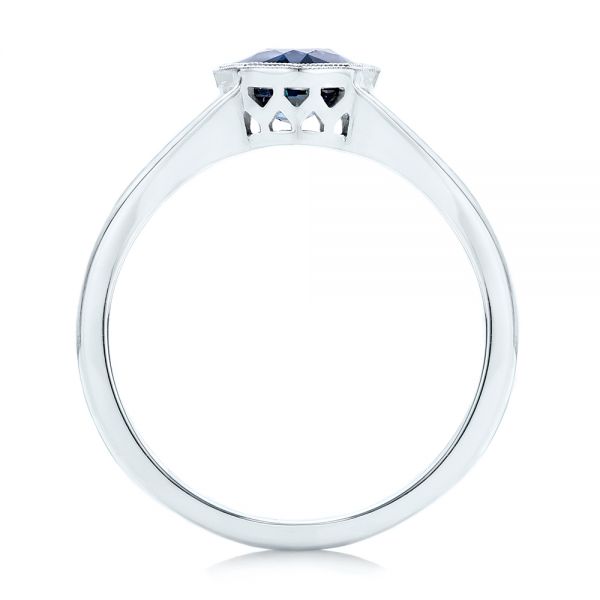 14k White Gold Custom Solitaire Blue Sapphire Engagement Ring - Front View -  103126