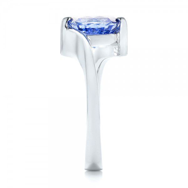 14k White Gold Custom Solitaire Blue Sapphire Engagement Ring - Side View - 102973