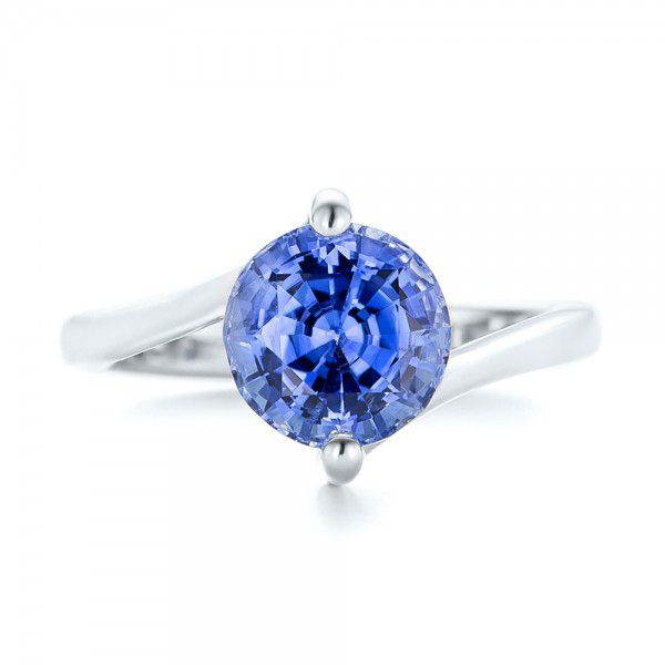 14k White Gold Custom Solitaire Blue Sapphire Engagement Ring - Top View - 102973