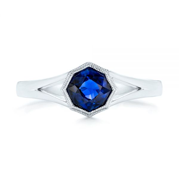 18k White Gold 18k White Gold Custom Solitaire Blue Sapphire Engagement Ring - Top View -  103126