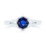 14k White Gold Custom Solitaire Blue Sapphire Engagement Ring - Top View -  103126 - Thumbnail
