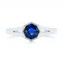 18k White Gold 18k White Gold Custom Solitaire Blue Sapphire Engagement Ring - Top View -  103126 - Thumbnail