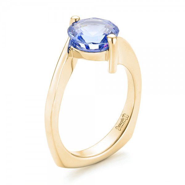 14k Yellow Gold 14k Yellow Gold Custom Solitaire Blue Sapphire Engagement Ring - Three-Quarter View -  102973