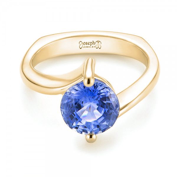 18k Yellow Gold 18k Yellow Gold Custom Solitaire Blue Sapphire Engagement Ring - Flat View -  102973