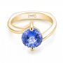 18k Yellow Gold 18k Yellow Gold Custom Solitaire Blue Sapphire Engagement Ring - Flat View -  102973 - Thumbnail
