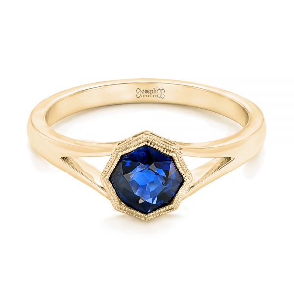 14k Yellow Gold 14k Yellow Gold Custom Solitaire Blue Sapphire Engagement Ring - Flat View -  103126