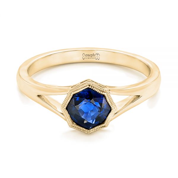 14k Yellow Gold 14k Yellow Gold Custom Solitaire Blue Sapphire Engagement Ring - Flat View - 103126