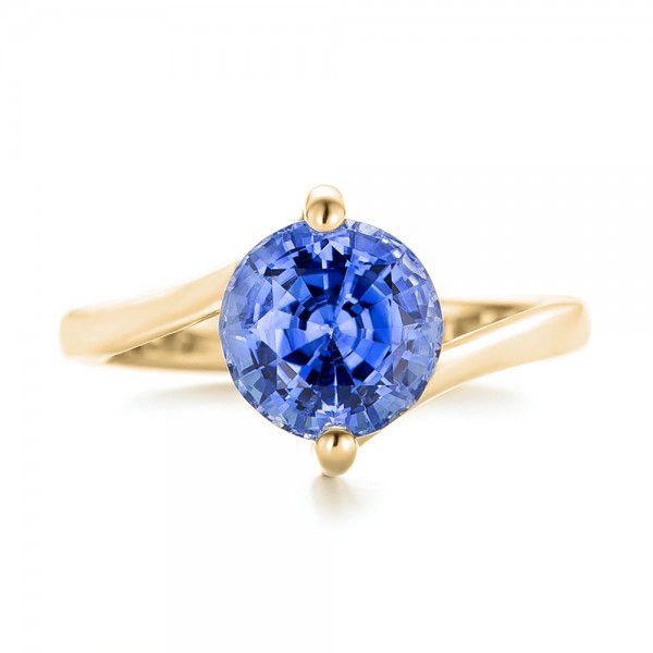 14k Yellow Gold 14k Yellow Gold Custom Solitaire Blue Sapphire Engagement Ring - Top View -  102973