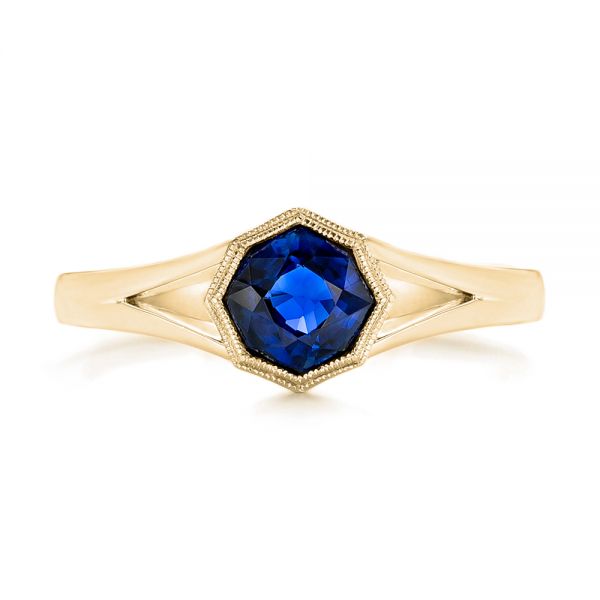 18k Yellow Gold 18k Yellow Gold Custom Solitaire Blue Sapphire Engagement Ring - Top View -  103126