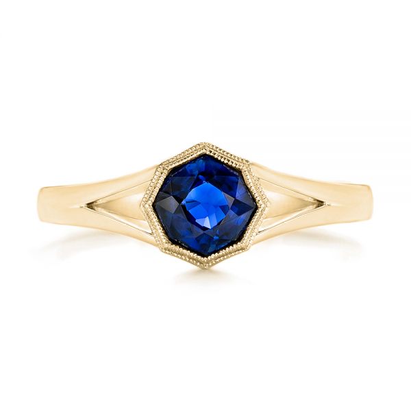 14k Yellow Gold 14k Yellow Gold Custom Solitaire Blue Sapphire Engagement Ring - Top View - 103126