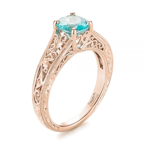 18k Rose Gold 18k Rose Gold Custom Solitaire Blue Zircon Engagement Ring - Three-Quarter View -  103243