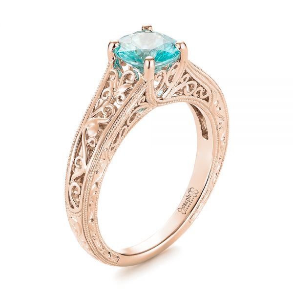 18k Rose Gold 18k Rose Gold Custom Solitaire Blue Zircon Engagement Ring - Three-Quarter View - 103243