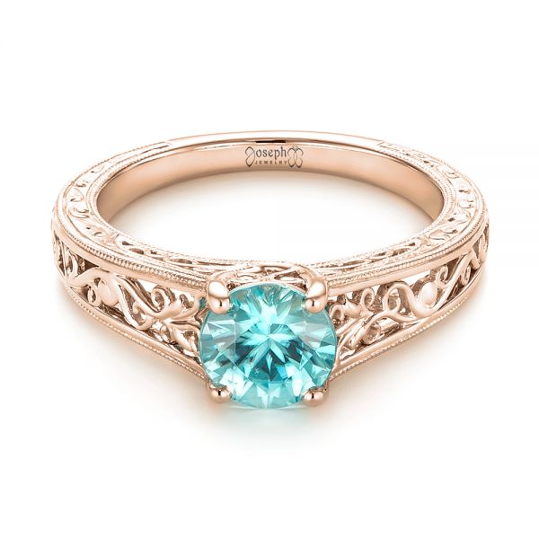 18k Rose Gold 18k Rose Gold Custom Solitaire Blue Zircon Engagement Ring - Flat View -  103243