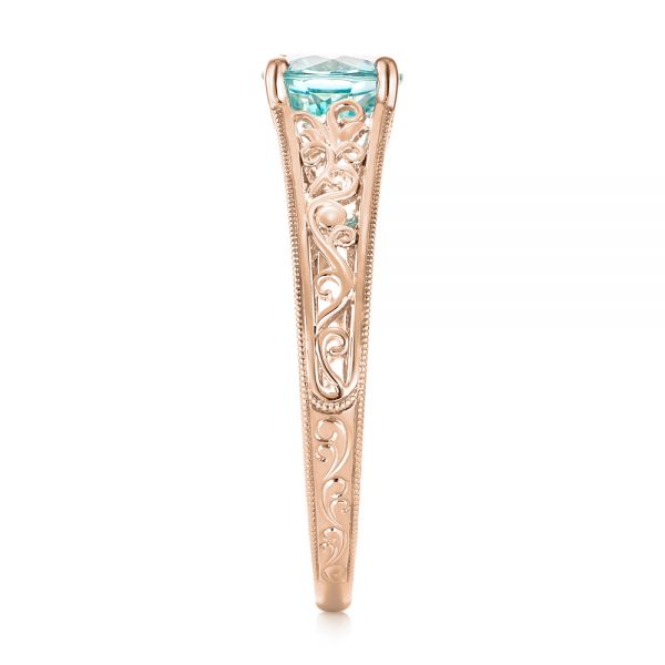 18k Rose Gold 18k Rose Gold Custom Solitaire Blue Zircon Engagement Ring - Side View - 103243