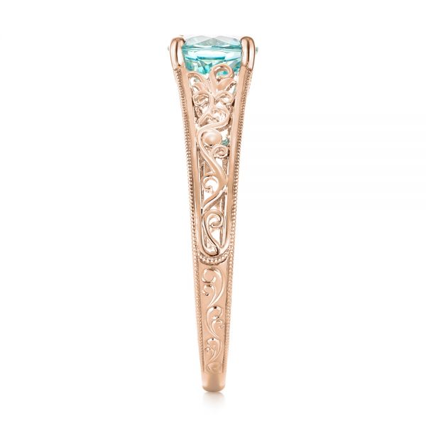 14k Rose Gold 14k Rose Gold Custom Solitaire Blue Zircon Engagement Ring - Side View -  103243