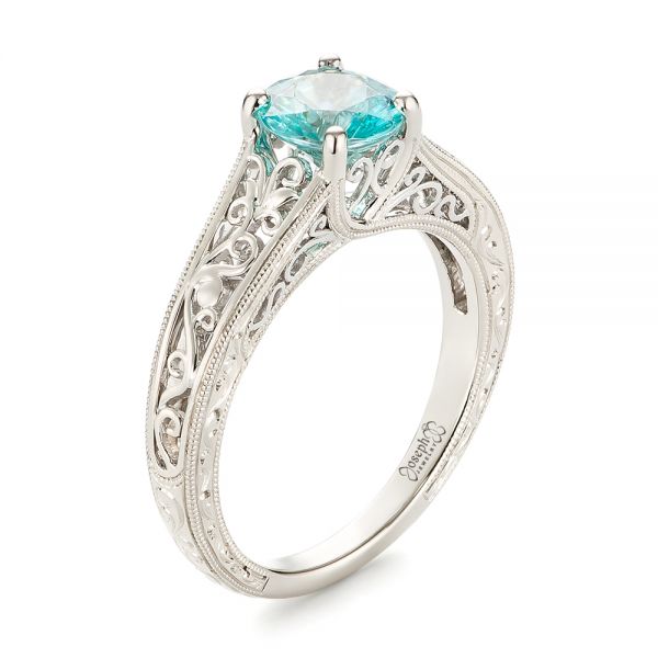  Platinum Platinum Custom Solitaire Blue Zircon Engagement Ring - Three-Quarter View -  103243