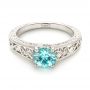 14k White Gold Custom Solitaire Blue Zircon Engagement Ring - Flat View -  103243 - Thumbnail