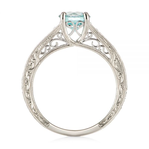 18k White Gold 18k White Gold Custom Solitaire Blue Zircon Engagement Ring - Front View - 103243