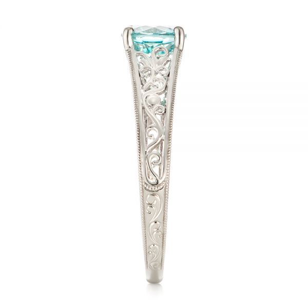 18k White Gold 18k White Gold Custom Solitaire Blue Zircon Engagement Ring - Side View - 103243