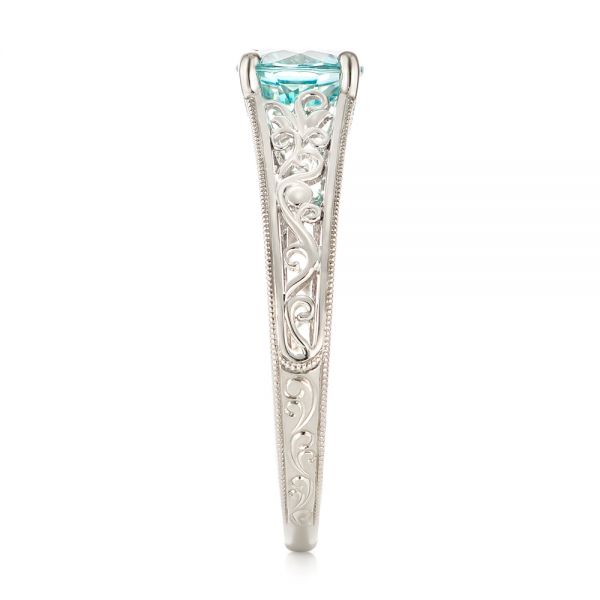  Platinum Platinum Custom Solitaire Blue Zircon Engagement Ring - Side View -  103243