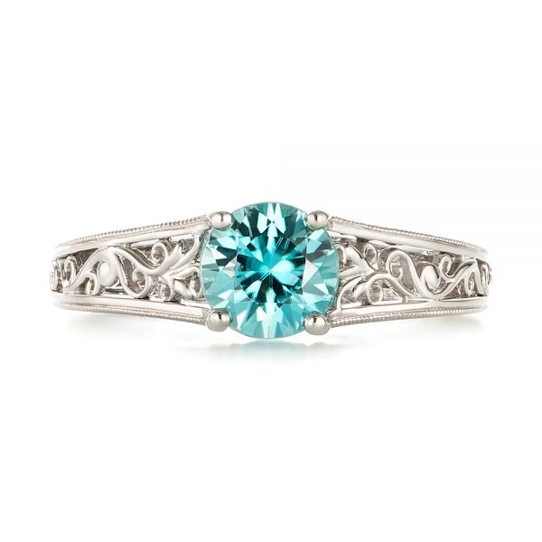 14k White Gold Custom Solitaire Blue Zircon Engagement Ring - Top View -  103243
