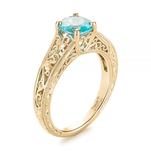 14k Yellow Gold 14k Yellow Gold Custom Solitaire Blue Zircon Engagement Ring - Three-Quarter View - 103243