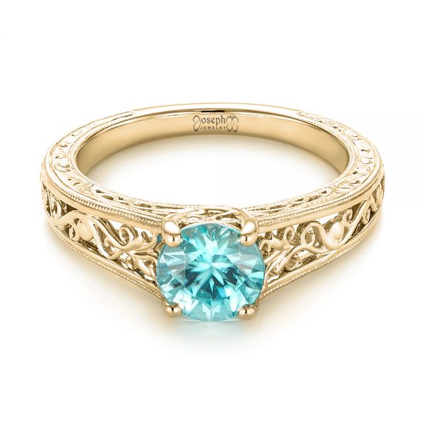 14k Yellow Gold 14k Yellow Gold Custom Solitaire Blue Zircon Engagement Ring - Flat View -  103243